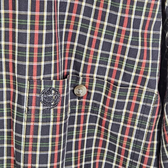 George Strait Wrangler Navy Red Plaid Long Sleeve Button‎ Down Shirt Size Large - Picture 8 of 9